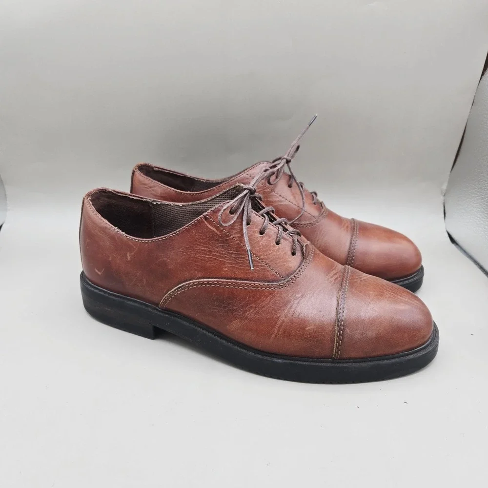 Bass Wallstreet Waterproof Brown Leather Oxford Cap Toe Lace Shoes Men Sz 7.5 US